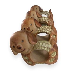 Puppy Dog Ceramic Napkin Ring Holder Set of Four Made in Japan Pottery Stoneware
